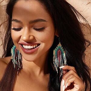 Handmade Beaded Boho Dangle Earrings Tribal Native